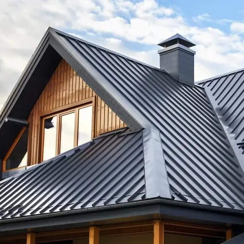 16 foot metal roofing on a modern home with long seamless panels